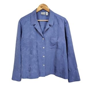 Chico's Silk Floral Jacquard Top Sz Medium Blue Modern Boxy Textured Relaxed Fit